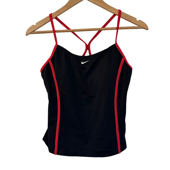 Nike Black Tankini Top Sz 8 Black Tankini Top with Red Piping - Picture 1 of 4